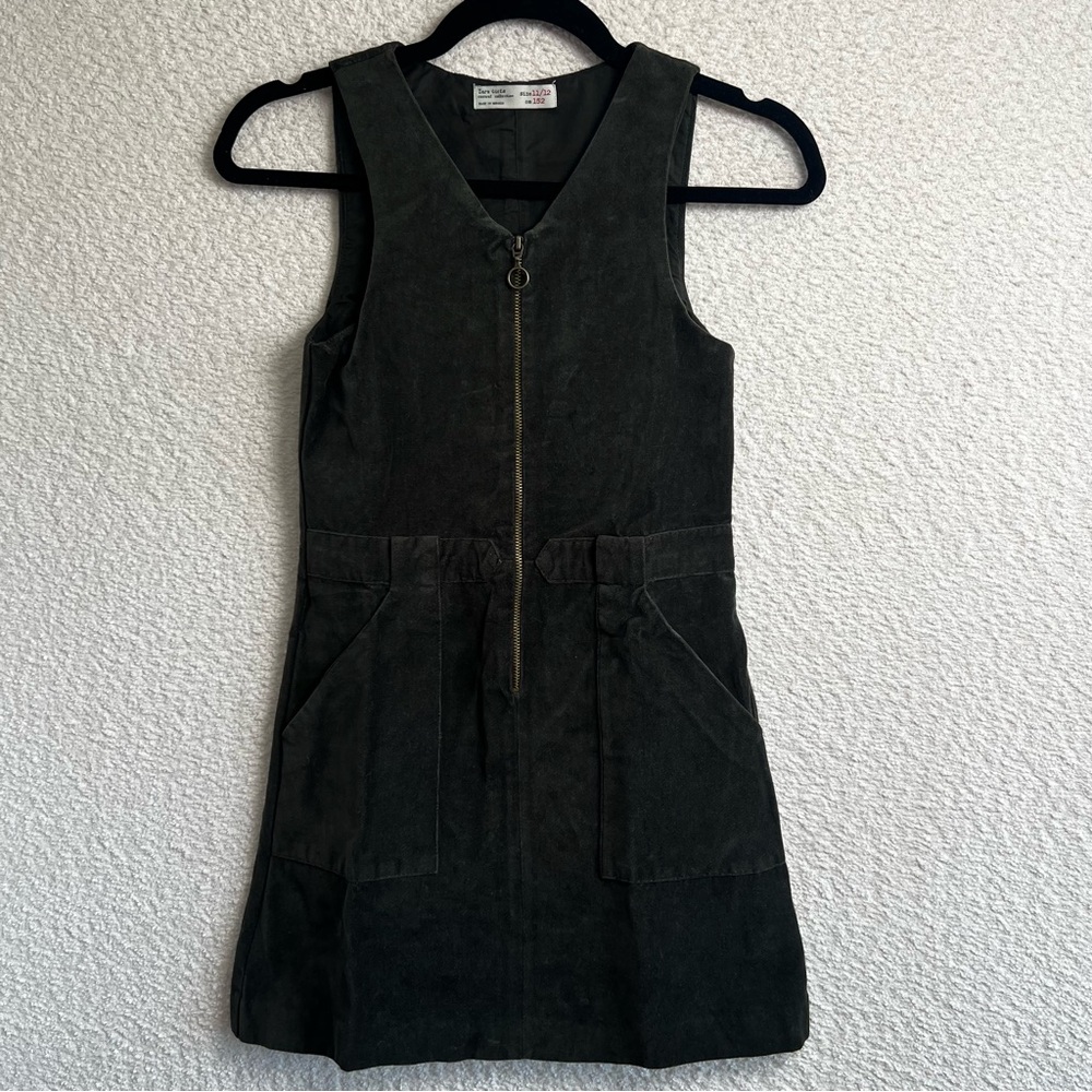 Zara Girls‎ Velvet Sleeveless Pinafore Jumper Dress Dark Green Size 11/12 Years